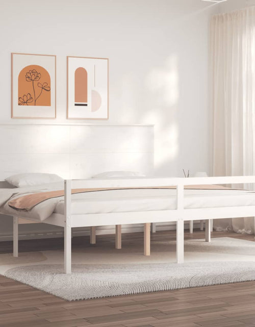 Загрузите изображение в средство просмотра галереи, Cadru de pat senior cu tăblie, 200x200 cm, alb, lemn masiv

