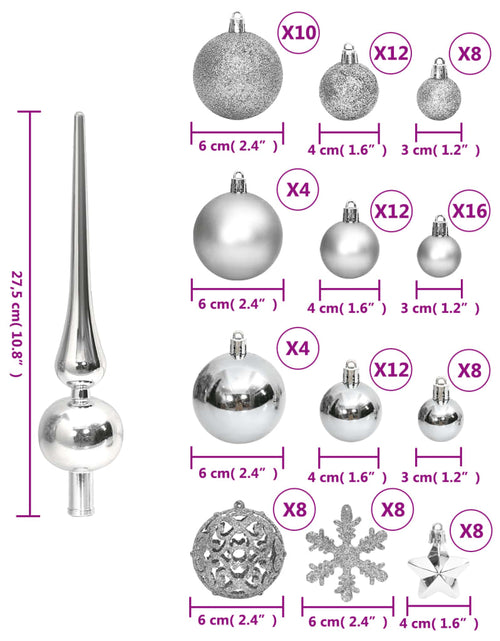 Загрузите изображение в средство просмотра галереи, Set globuri de Crăciun 111 buc., argintiu, polistiren
