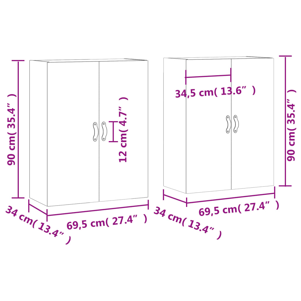 Dulap cu montaj pe perete, 2 buc, gri beton, 69,5x34x90 cm