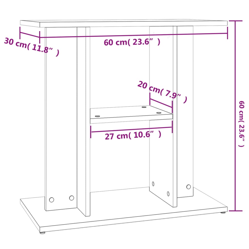 Suport acvariu, stejar afumat, 60x30x60 cm, lemn prelucrat