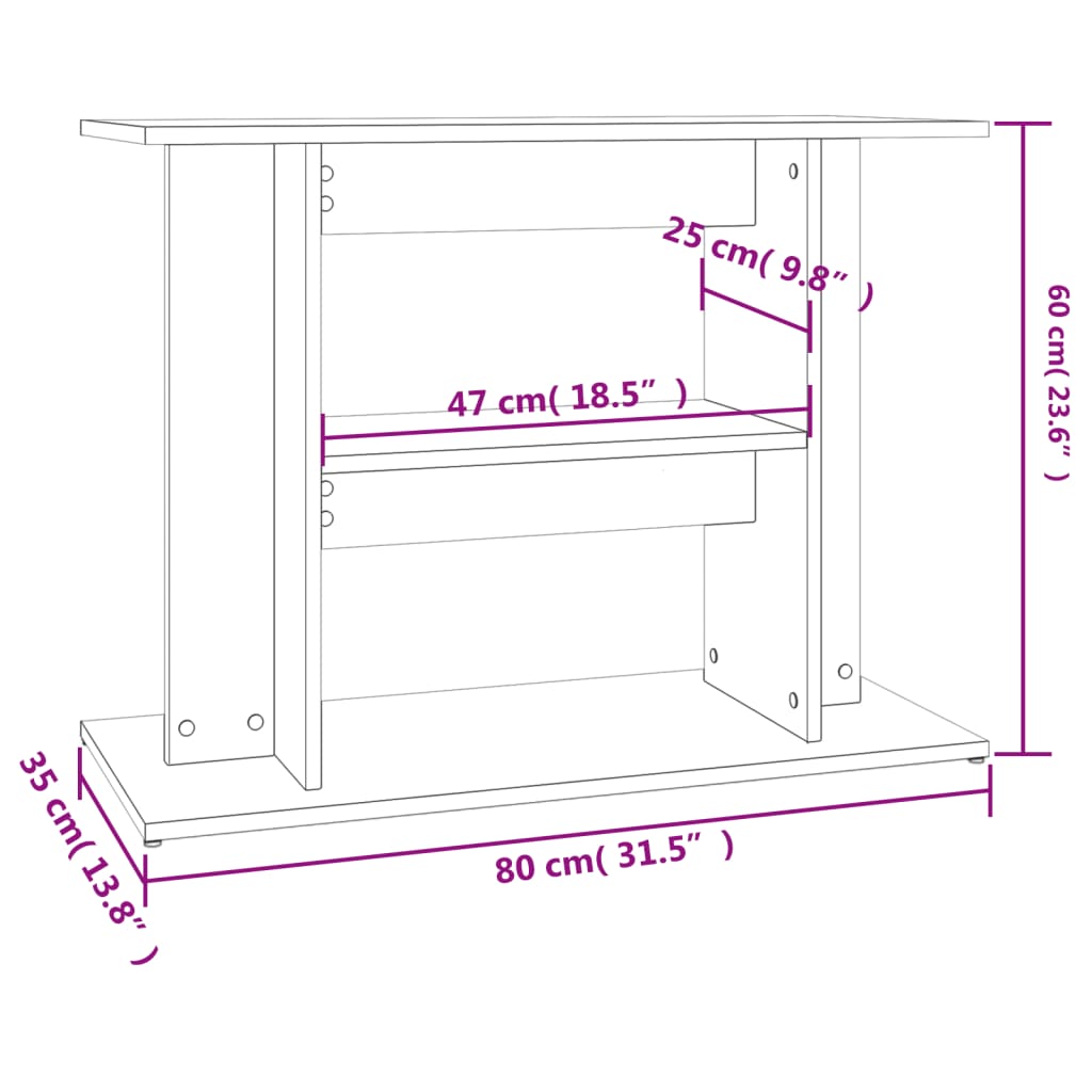 Suport acvariu, stejar afumat, 80x35x60 cm, lemn prelucrat