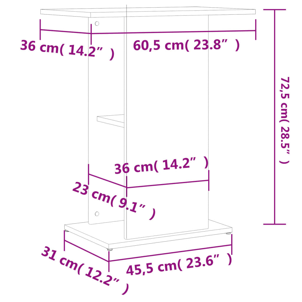 Suport acvariu, stejar sonoma, 60,5x36x72,5 cm, lemn prelucrat