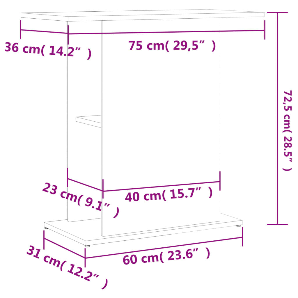 Suport acvariu, stejar sonoma, 75x36x72,5 cm, lemn prelucrat