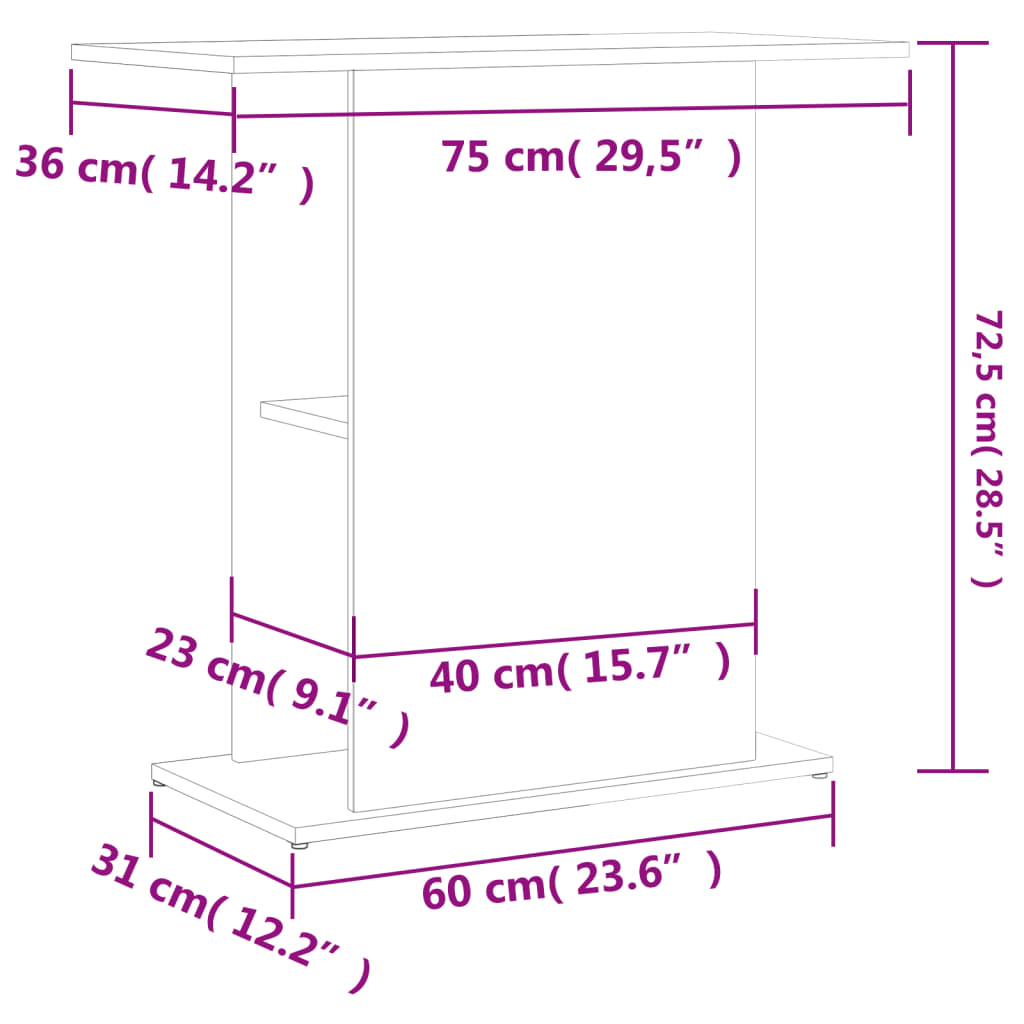 Suport acvariu, stejar afumat, 75x36x72,5 cm, lemn prelucrat