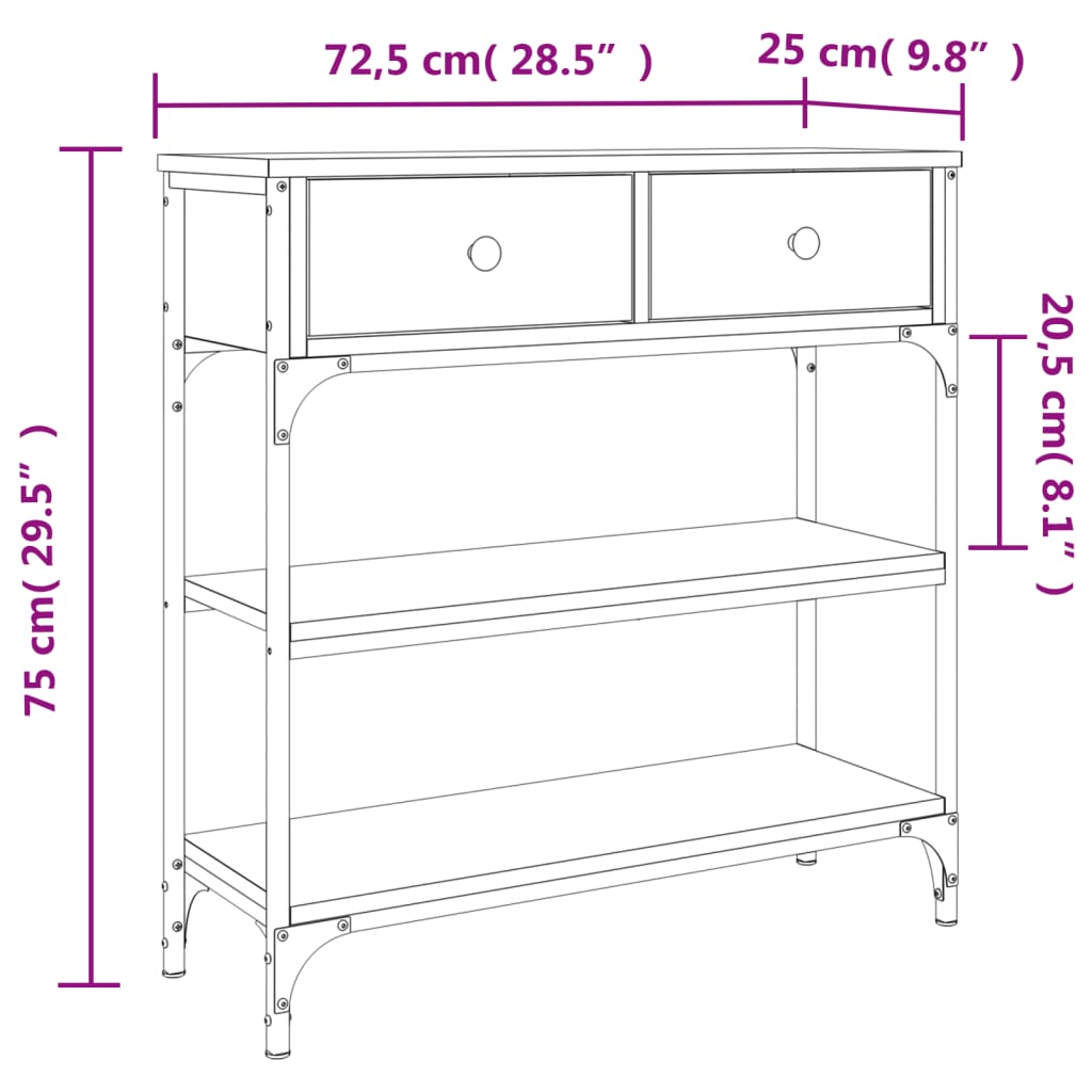 Măsuță consolă, stejar sonoma, 72,5x25x75 cm, lemn prelucrat - Lando