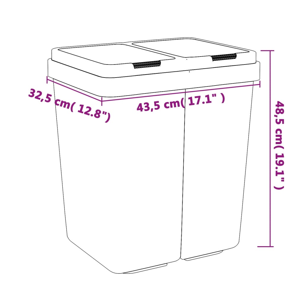 Coș de gunoi dublu, alb, 2x25 L