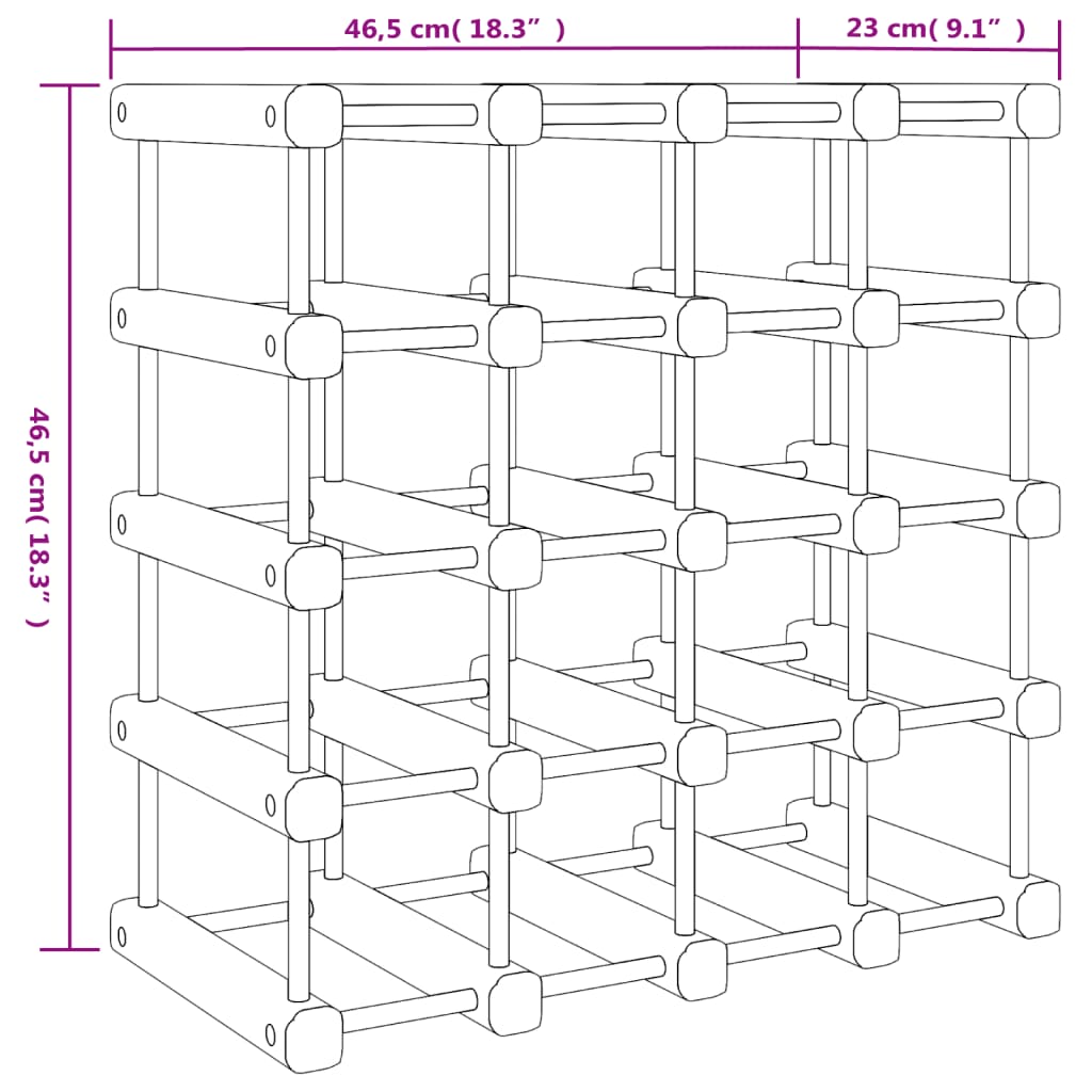 Raft de vin pentru 20 sticle, 46,5x23x46,5 cm, lemn masiv pin