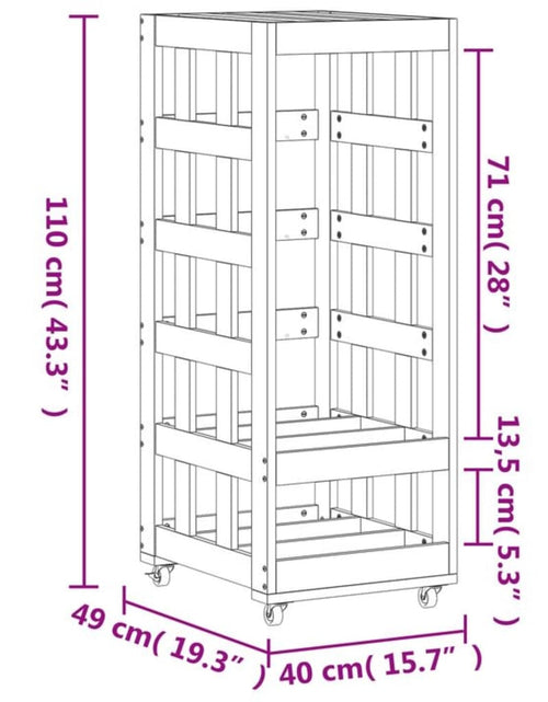 Загрузите изображение в средство просмотра галереи, Suport de bușteni cu roți, 40x49x110 cm, lemn masiv pin - Lando
