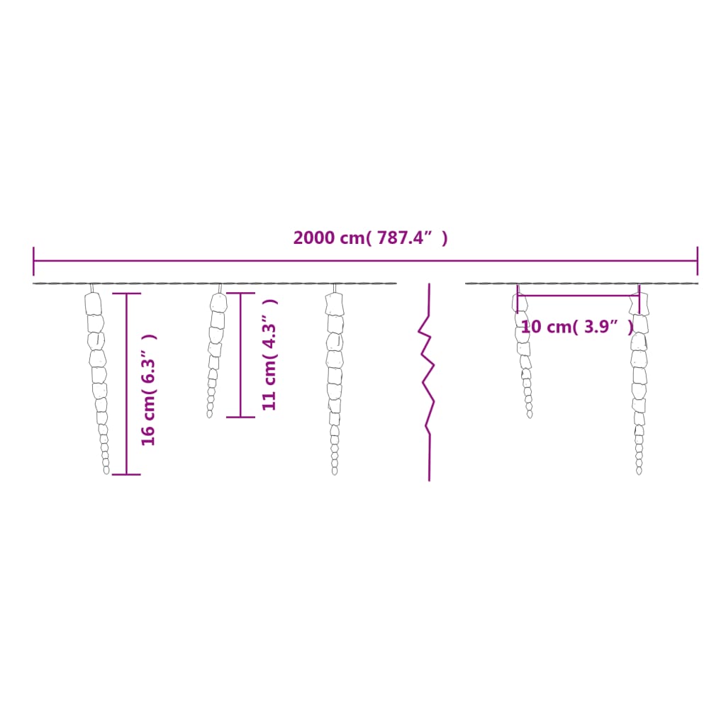 Luminițe de Crăciun țurțuri 200 LED-uri alb rece 20 m PVC acril