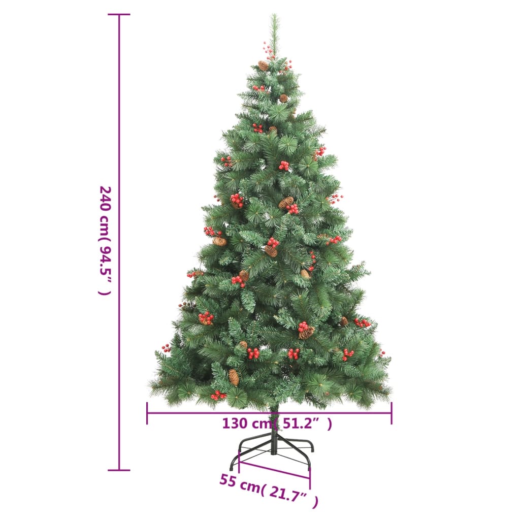 Pom Crăciun artificial cu balamale, conuri, fructe roșii 240 cm