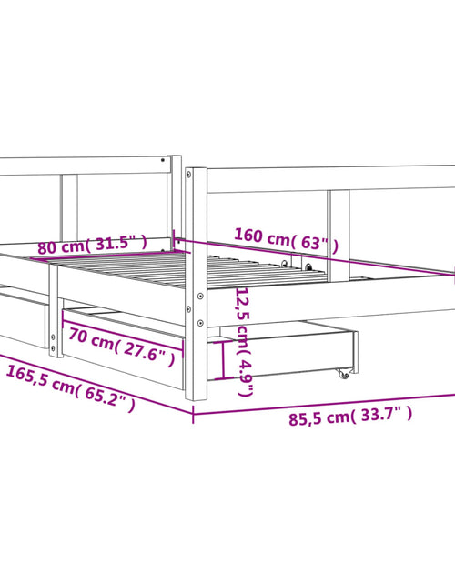 Загрузите изображение в средство просмотра галереи, Cadru de pat copii cu sertare, alb, 80x160 cm, lemn masiv pin
