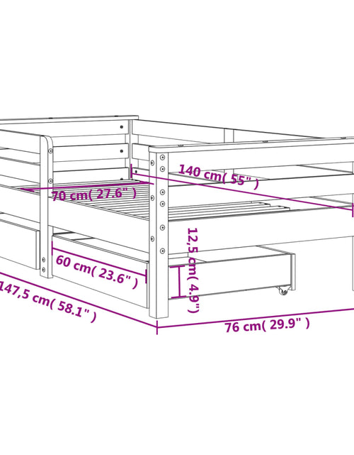 Încărcați imaginea în vizualizatorul Galerie, Cadru de pat cu sertare de copii, 70x140 cm, lemn masiv de pin
