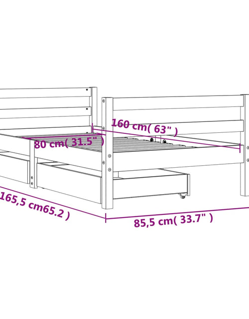 Încărcați imaginea în vizualizatorul Galerie, Cadru de pat copii cu sertare, 80x160 cm, lemn masiv pin
