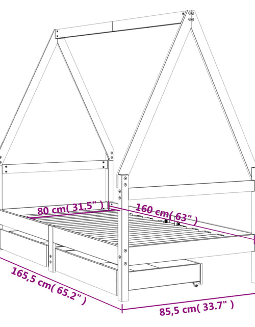 Încărcați imaginea în vizualizatorul Galerie, Cadru de pat copii cu sertare, negru, 80x160 cm, lemn masiv pin
