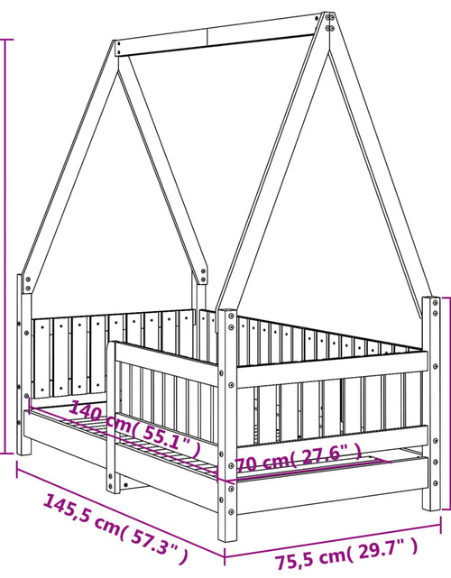 Загрузите изображение в средство просмотра галереи, Cadru de pat pentru copii, 70x140 cm, lemn masiv de pin
