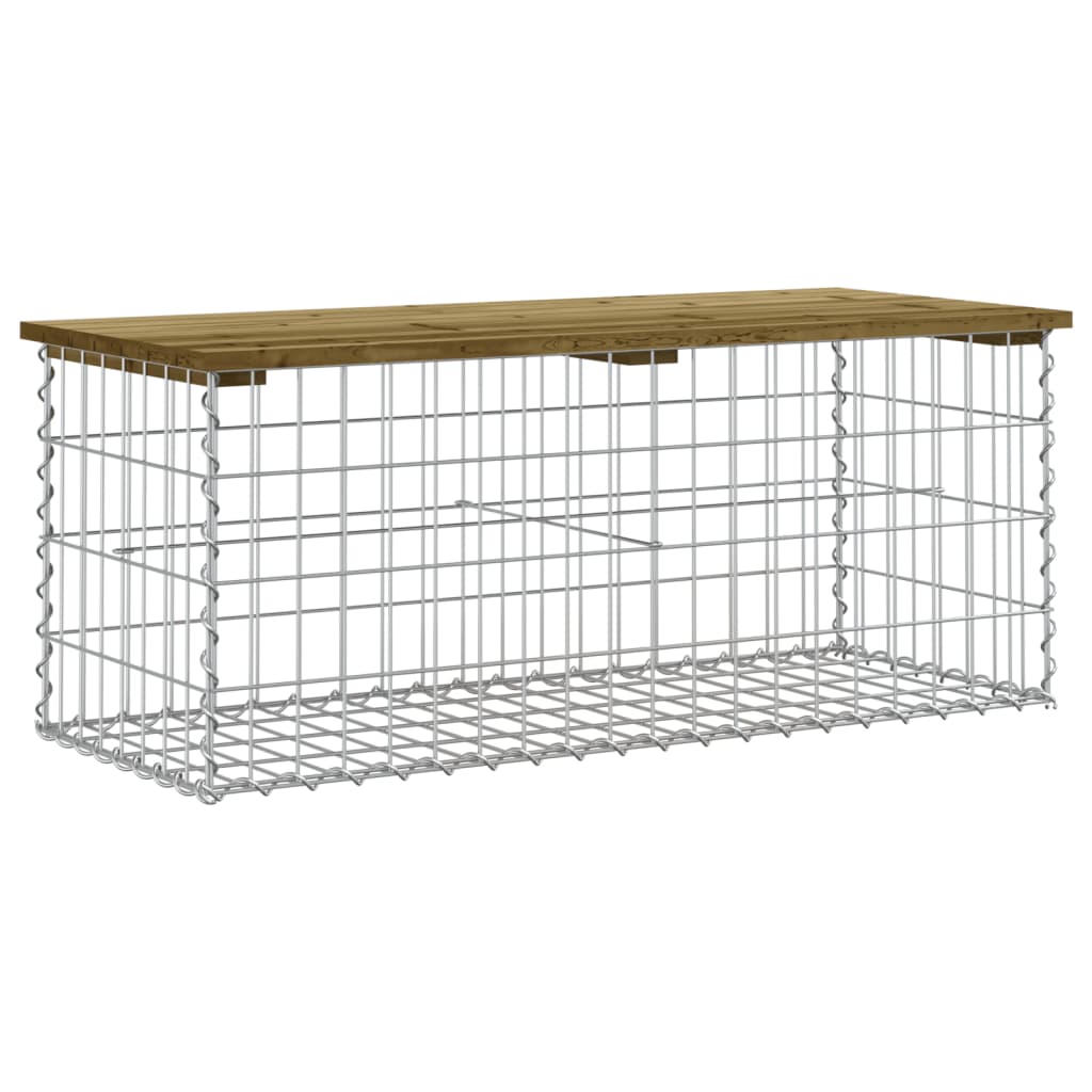 Bancă grădină, design gabion, 103x44x42 cm, lemn pin impregnat