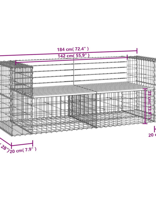 Încărcați imaginea în vizualizatorul Galerie, Bancă de grădină, design gabion, 184x71x65,5 cm, lemn masiv pin
