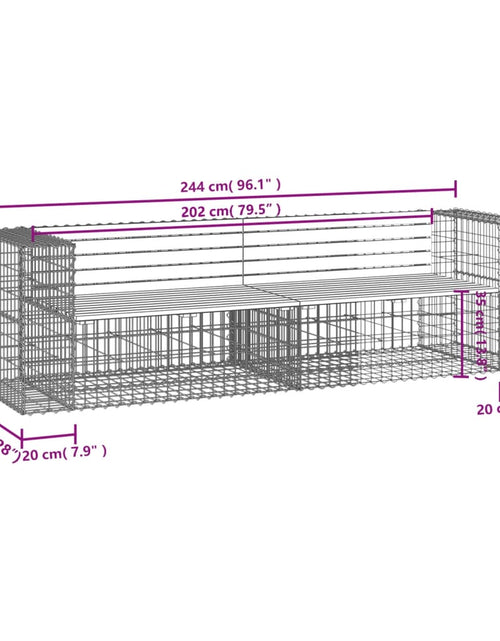 Încărcați imaginea în vizualizatorul Galerie, Bancă de grădină cu gabion, 244x71x65,5 cm, lemn masiv de pin
