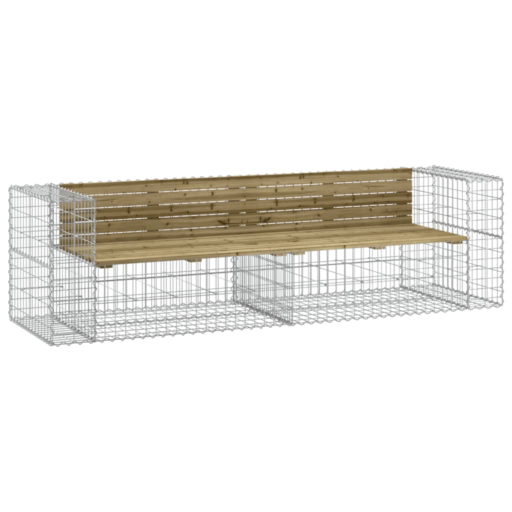 Bancă de grădină cu gabion, 244x71x65,5 cm, lemn pin impregnat