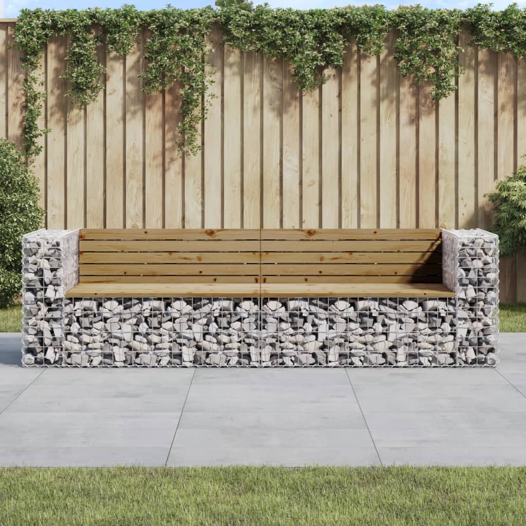 Bancă de grădină cu gabion, 244x71x65,5 cm, lemn pin impregnat