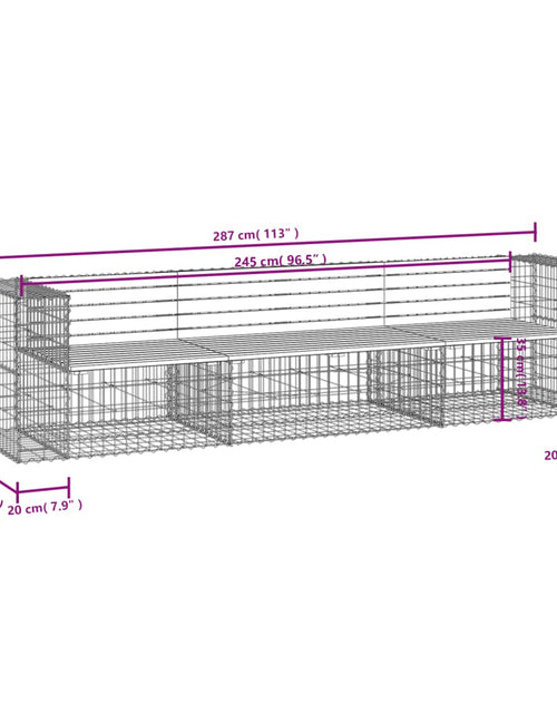 Încărcați imaginea în vizualizatorul Galerie, Bancă de grădină, design gabion, 287x71x65,5cm, lemn masiv pin
