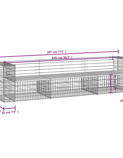 Încărcați imaginea în vizualizatorul Galerie, Bancă grădină design gabion, 287x71x65,5 cm, lemn pin impregnat
