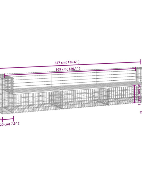 Încărcați imaginea în vizualizatorul Galerie, Bancă de grădină, design gabion, 347x71x65,5cm, lemn masiv pin
