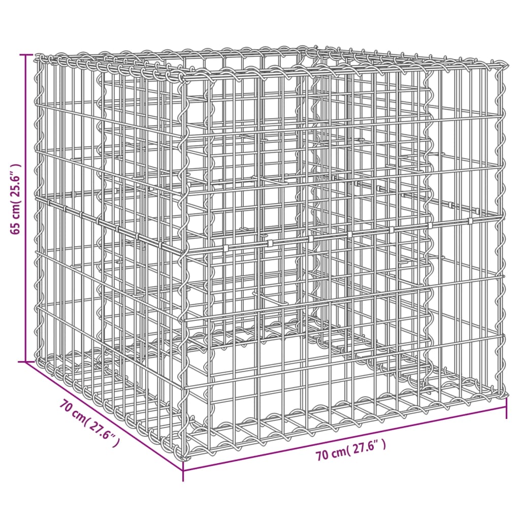 Coș gabion, argintiu, 70x70x65 cm, fier galvanizat