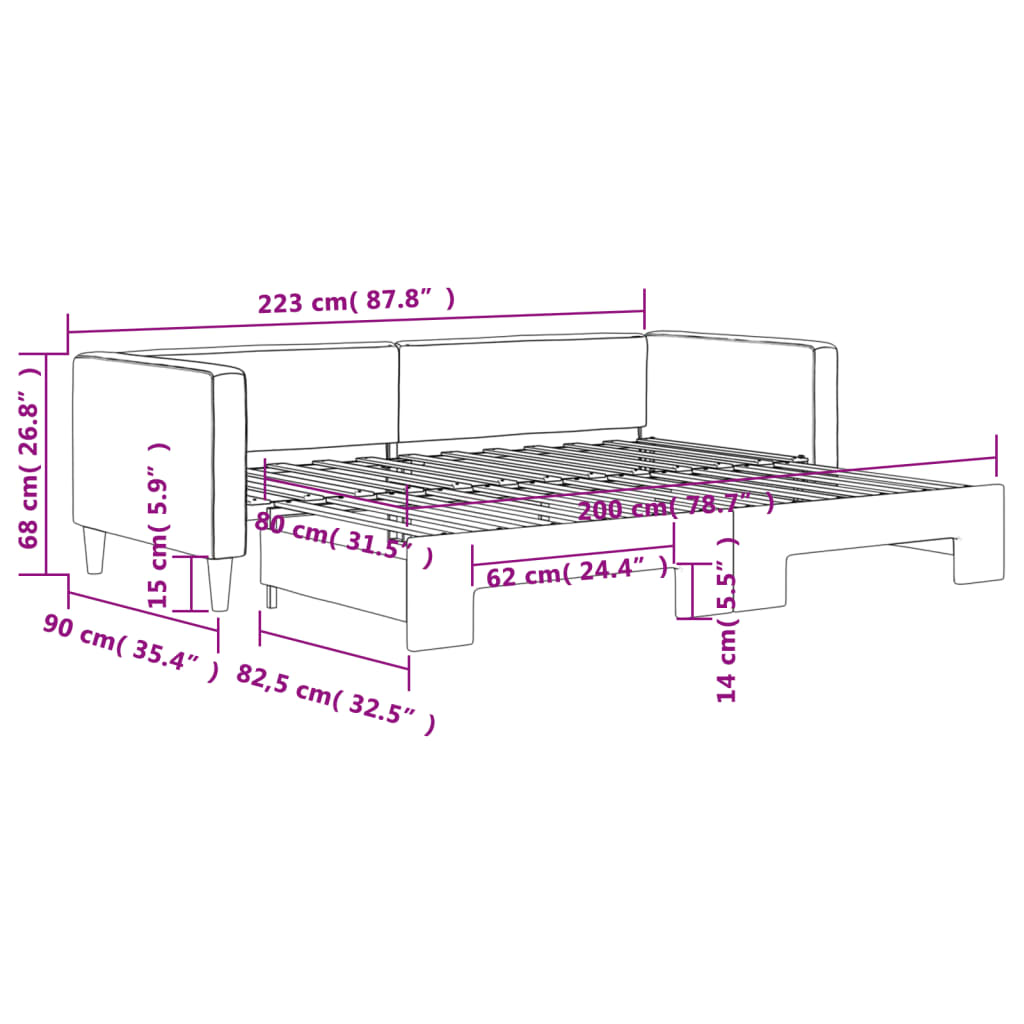 Pat de zi cu extensie, crem, 80x200 cm, textil