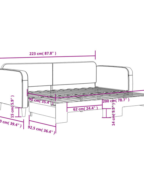 Încărcați imaginea în vizualizatorul Galerie, Pat de zi cu extensie, gri închis, 90x200 cm, textil
