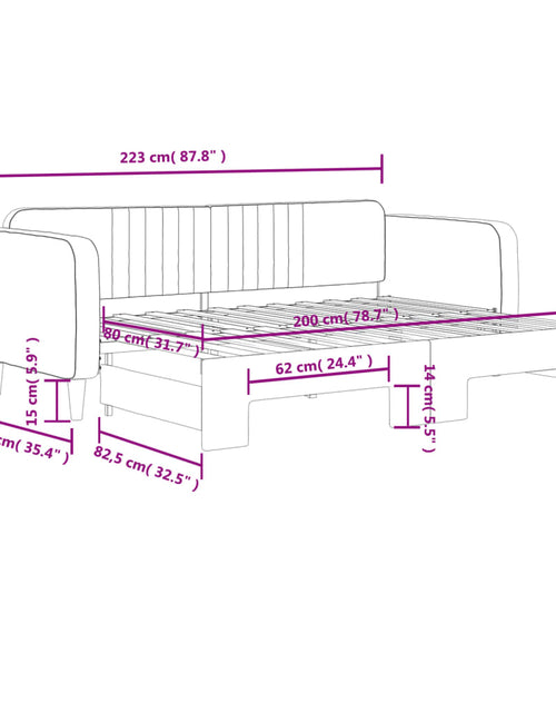 Încărcați imaginea în vizualizatorul Galerie, Pat de zi cu extensie, gri deschis, 80x200 cm, catifea
