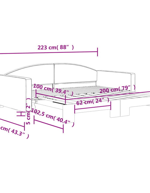 Încărcați imaginea în vizualizatorul Galerie, Pat de zi cu extensie, gri deschis, 100x200 cm, textil
