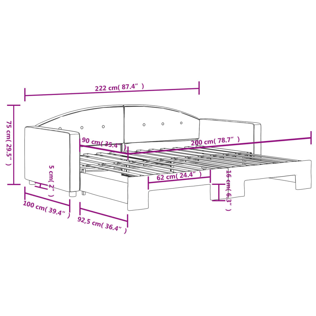 Pat de zi cu extensie, gri deschis, 90x200 cm, catifea