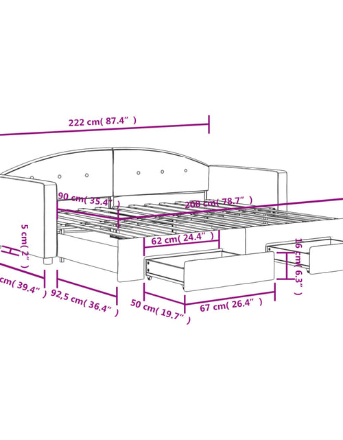 Încărcați imaginea în vizualizatorul Galerie, Pat de zi cu extensie și sertare verde închis 90x200 cm catifea
