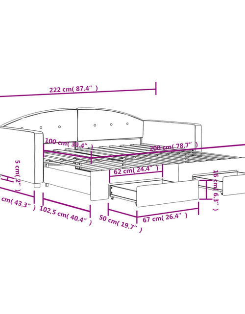 Загрузите изображение в средство просмотра галереи, Pat de zi cu extensie și sertare gri deschis 100x200 cm catifea
