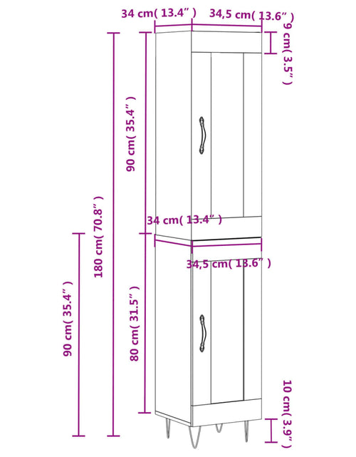 Загрузите изображение в средство просмотра галереи, Dulap înalt, gri beton, 34,5x34x180 cm, lemn prelucrat
