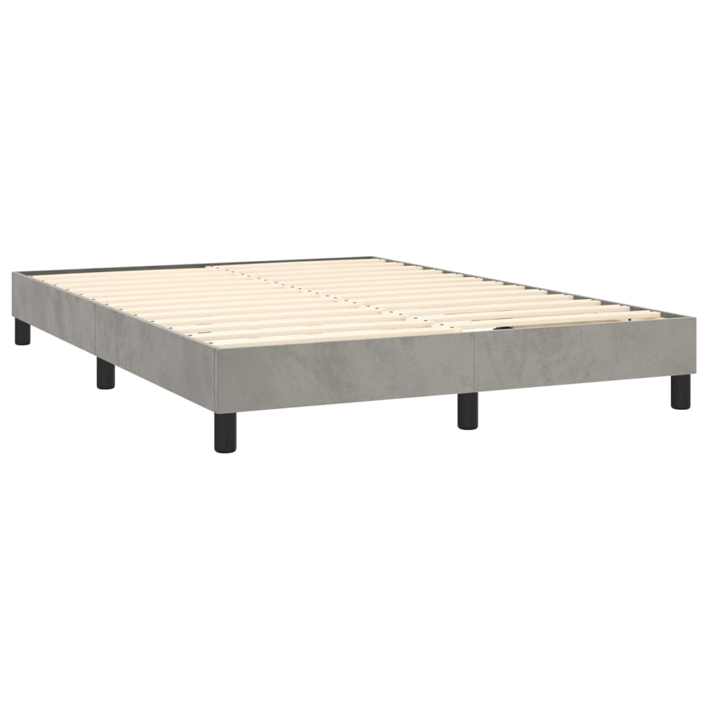 Pat box spring cu saltea, gri deschis, 140x190 cm, catifea