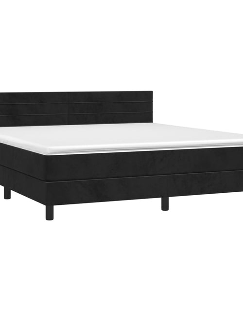 Загрузите изображение в средство просмотра галереи, Pat box spring cu saltea, negru, 160x200 cm, catifea
