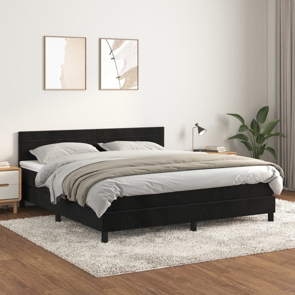 Pat box spring cu saltea, negru, 160x200 cm, catifea