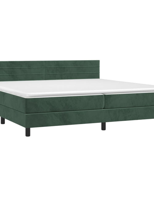 Загрузите изображение в средство просмотра галереи, Pat box spring cu saltea, verde închis, 200x200 cm, catifea
