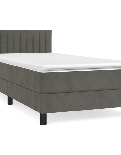 Загрузите изображение в средство просмотра галереи, Pat box spring cu saltea, gri închis, 80x200 cm, catifea
