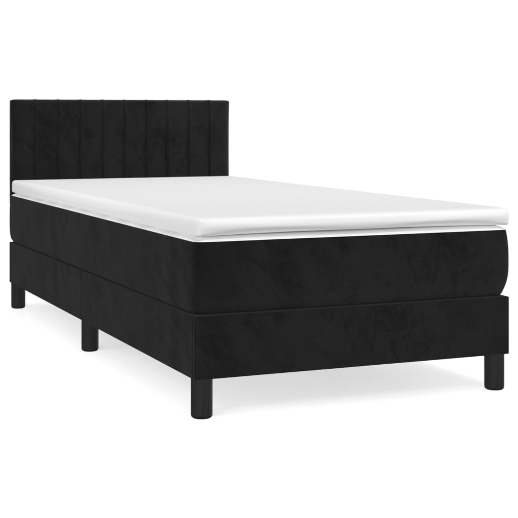 Pat box spring cu saltea, negru, 90x190 cm, catifea