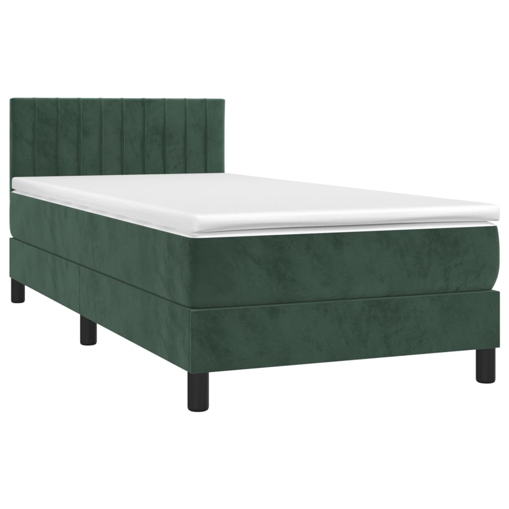 Pat box spring cu saltea, verde închis, 90x190 cm, catifea