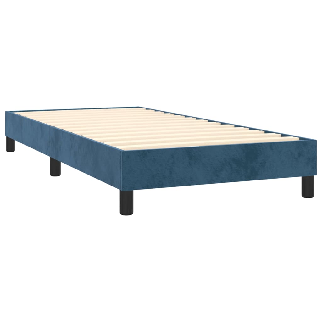 Pat box spring cu saltea, albastru închis, 90x200 cm, catifea