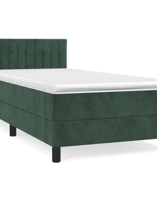 Загрузите изображение в средство просмотра галереи, Pat box spring cu saltea, verde închis, 100x200 cm, catifea
