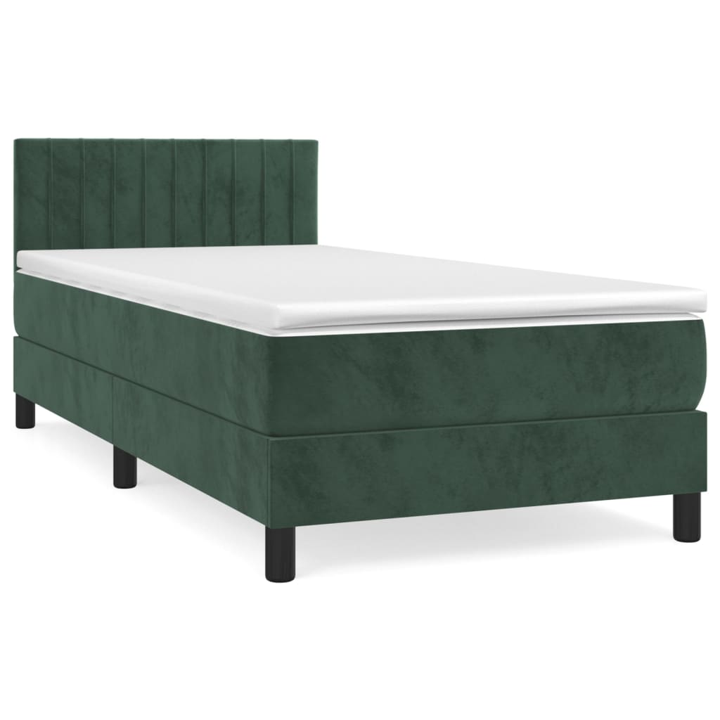 Pat box spring cu saltea, verde închis, 100x200 cm, catifea