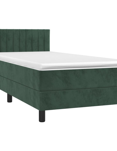 Загрузите изображение в средство просмотра галереи, Pat box spring cu saltea, verde închis, 100x200 cm, catifea
