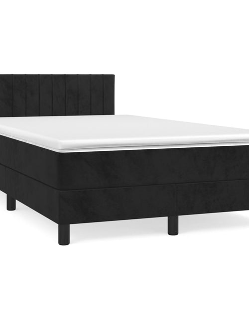 Загрузите изображение в средство просмотра галереи, Pat box spring cu saltea, negru, 120x200 cm, catifea
