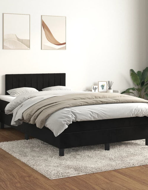 Загрузите изображение в средство просмотра галереи, Pat box spring cu saltea, negru, 120x200 cm, catifea
