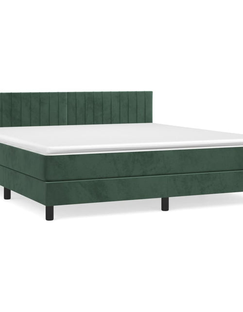 Загрузите изображение в средство просмотра галереи, Pat box spring cu saltea, verde închis, 160x200 cm, catifea
